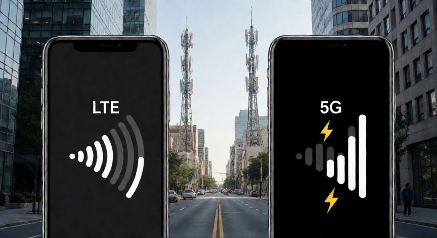 Comparación visual entre señales LTE y 5G en dispositivos móviles