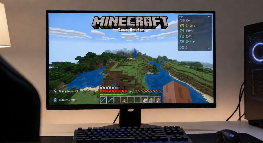 Pantalla de ordenador mostrando juego de Minecraft optimizado con perfil 60 Seconds