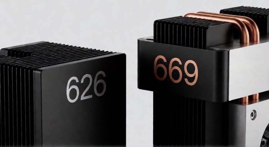Comparativa física de los componentes 626 y 669 mostrando diferencias en diseño y materiales