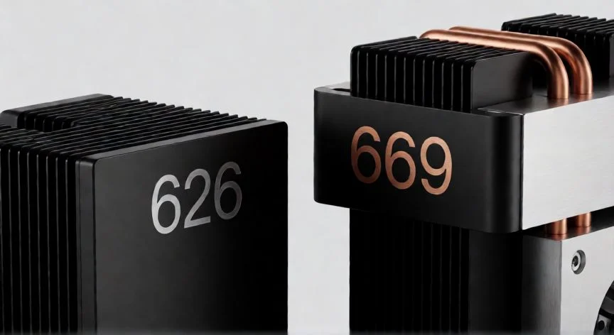 Comparativa física de los componentes 626 y 669 mostrando diferencias en diseño y materiales