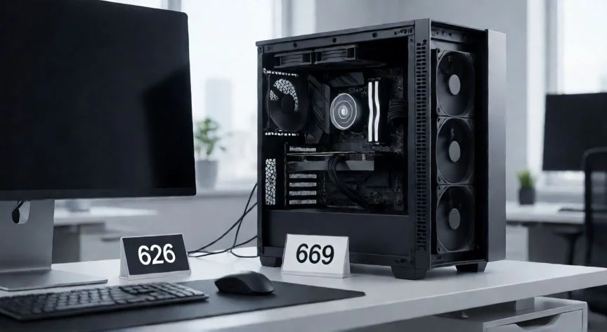 diferencia entre 626 y 669, Escena de trabajo con hardware interno visible para comparar rendimiento entre modelos 626 y 669