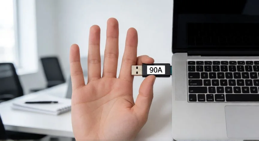 diferencia entre 85b y 90a, Mano insertando la copia 90A en un portátil de oficina