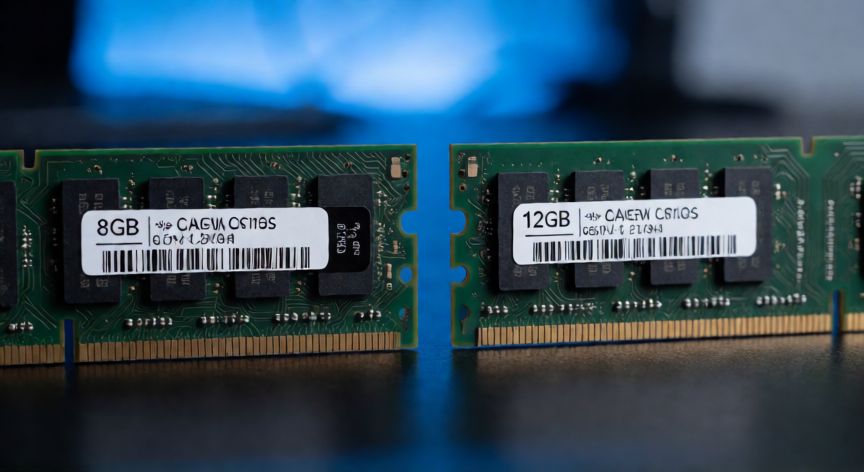 Comparativa física de módulos de memoria RAM de 8GB y 12GB