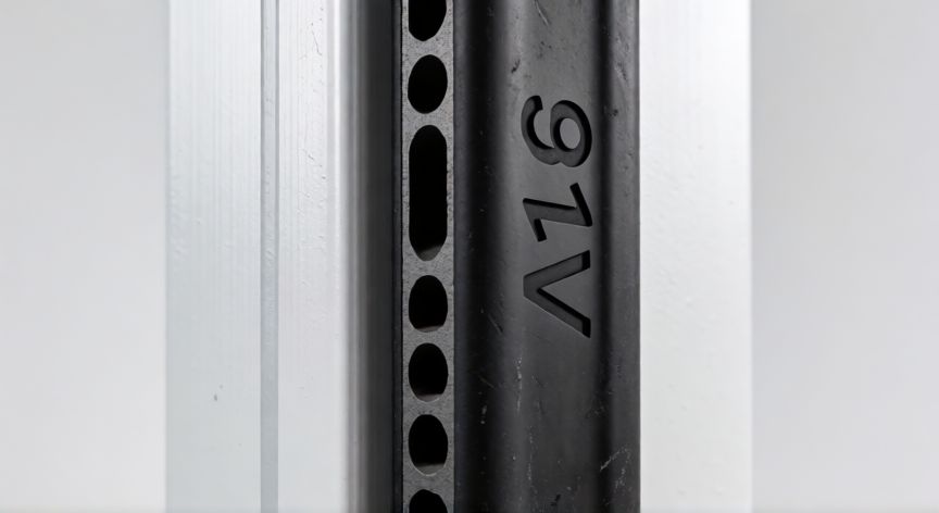 Detalle de goma sellante modelo 91V para montaje vertical en marco metálico