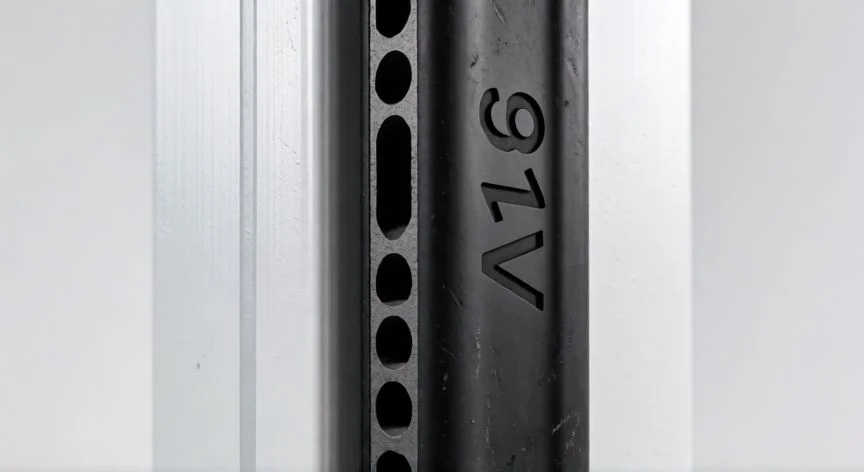 Detalle de goma sellante modelo 91V para montaje vertical en marco metálico