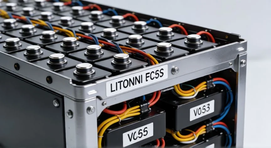 diferencia entre 91v y 94v, Pack de baterías de litio mostrando celdas conectadas en serie para alcanzar alto voltaje