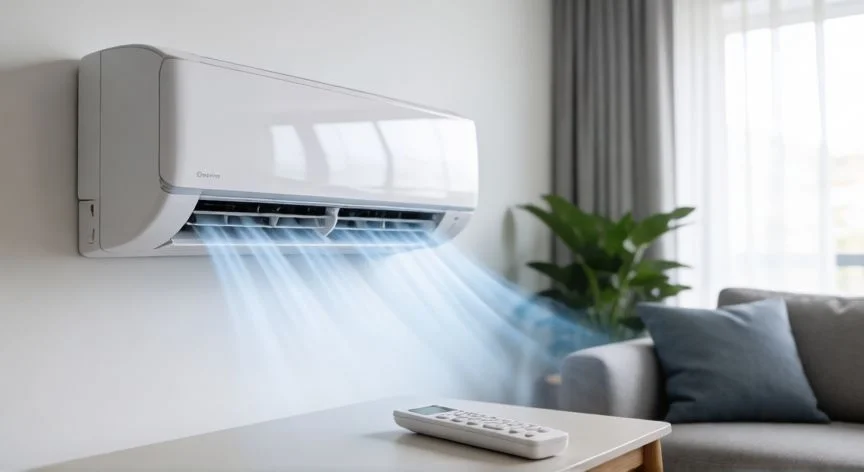 Instalación de un split de aire acondicionado en una sala de estar moderna