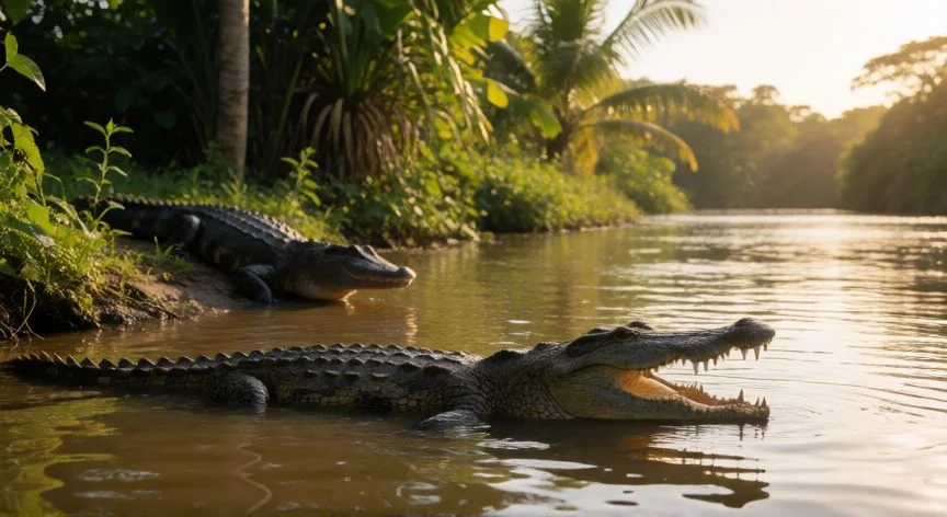 diferencia entre cocodrilo y caiman, Caimán de anteojos en el Pantanal brasileño con hocico ancho en U