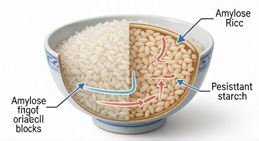 diferencia entre comer arroz caliente y frio, Proceso de cocinar, enfriar y guardar arroz en cocina doméstica