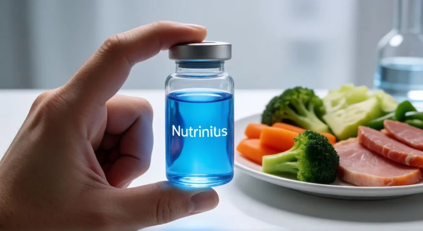 diferencia entre comer bien y alimentarse bien, Concepto visual de nutrición celular con nutrientes y comida saludable