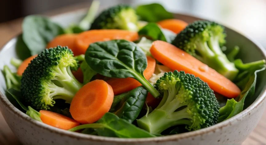Ensalada de verduras crudas frescas con textura natural