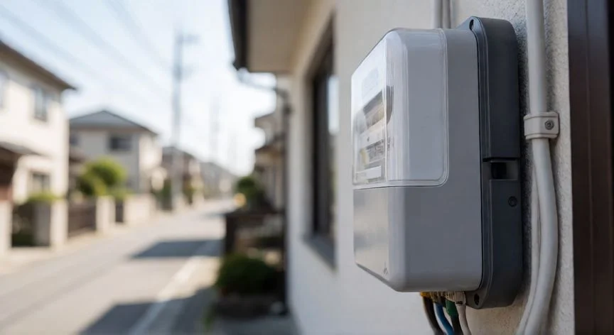 diferencia entre comercializadora y distribuidora de electricidad, Contador inteligente de electricidad en fachada residencial
