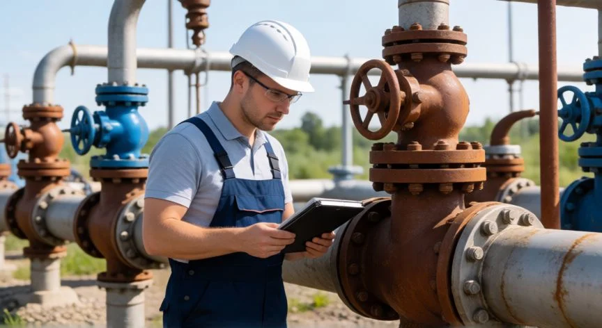 diferencia entre comercializadora y distribuidora de gas, Técnico de la distribuidora reparando tuberías de gas