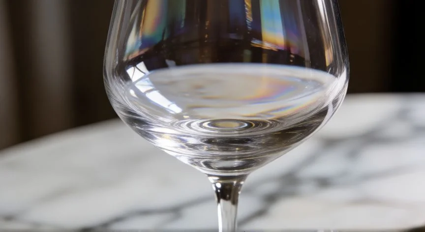 Vaso de vino de cristal de plomo con brillo intenso sobre mármol