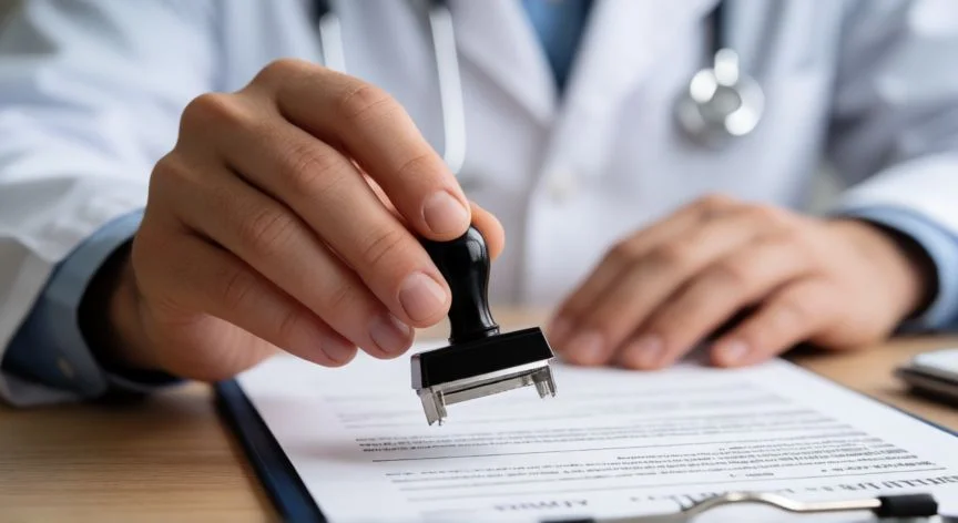 diferencia entre discapacidad e incapacidad, Documento médico de incapacidad laboral sobre escritorio de consulta médica