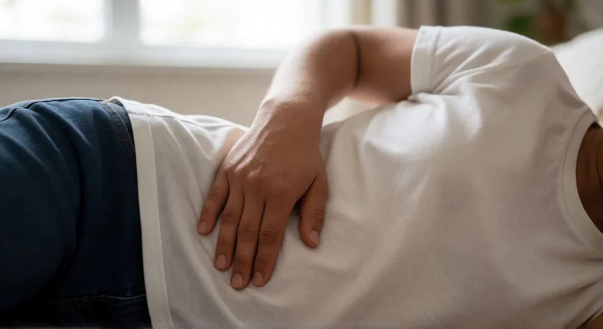 diferencia entre dolor de riñones y dolor lumbar, Persona presentando dolor en la zona del flanco superior asociado a molestias renales