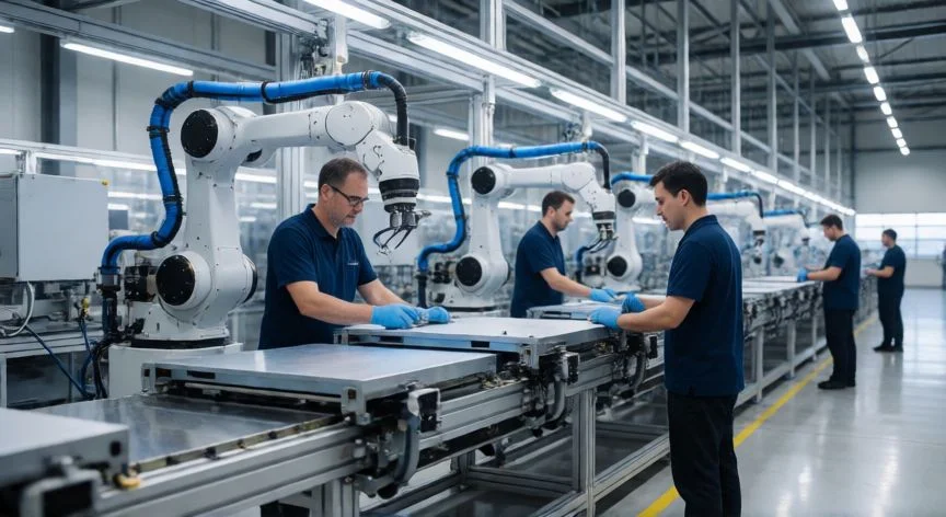 diferencia entre eficacia y eficiencia, Línea de producción optimizada representando la eficiencia