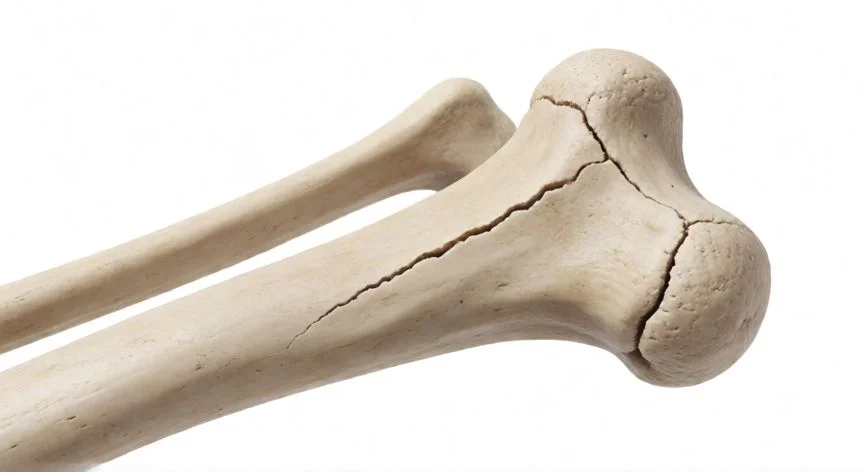 Ilustración médica de una fisura en el hueso tibial sin desplazamiento