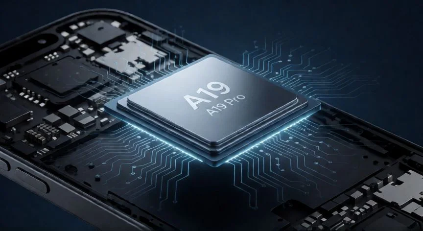 diferencia entre iphone 17 y 17 pro, Representación gráfica de los chips A19 y A19 Pro que equipan a los nuevos iPhone