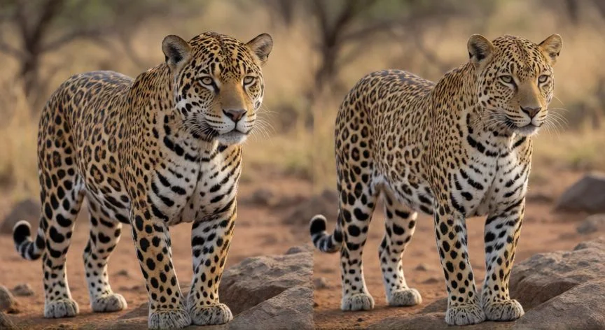 Comparación física entre un jaguar y un leopardo de perfil