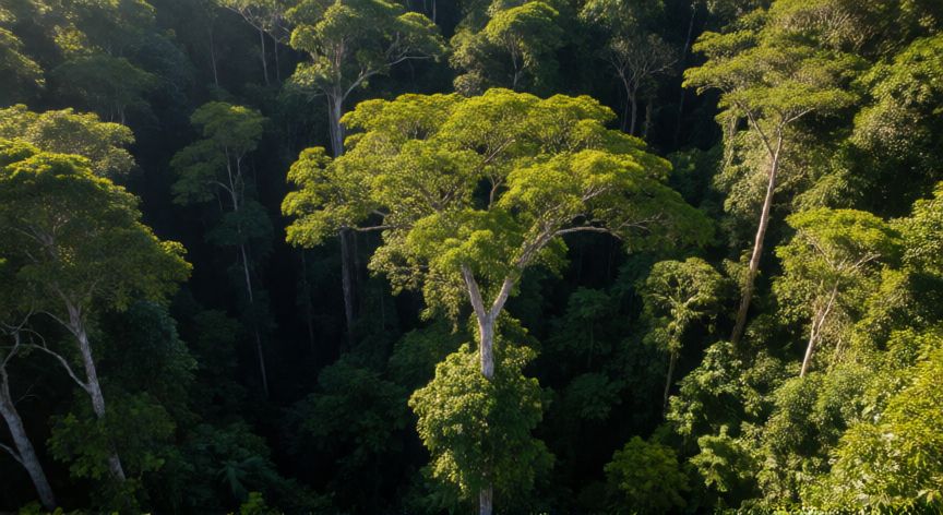 Vista aérea de la estructura en capas de una selva tropical húmeda