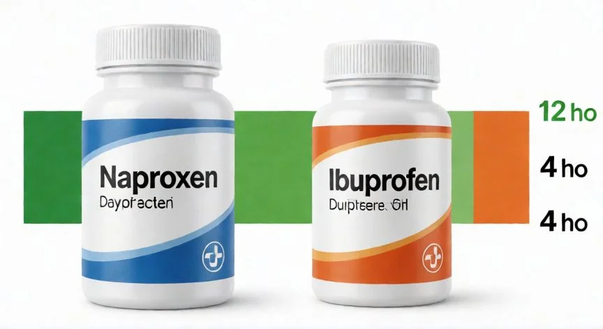 Comparación gráfica de la duración de acción del naproxeno y el ibuprofeno