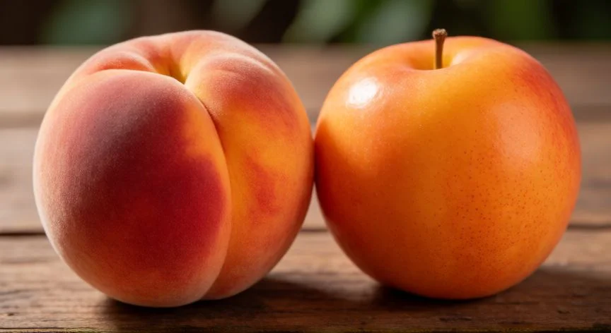 Comparación visual entre una nectarina y una fresquilla mostrando sus texturas