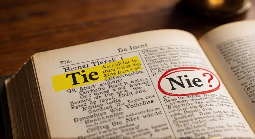 diferencia entre nie y tie, Diccionario antiguo con las palabras Tie y Nie destacadas