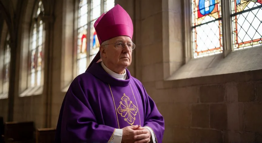 Obispo católico con vestimenta litúrgica en una catedral
