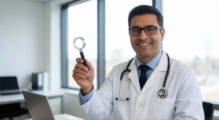 Oftalmólogo profesional en su consulta médica moderna