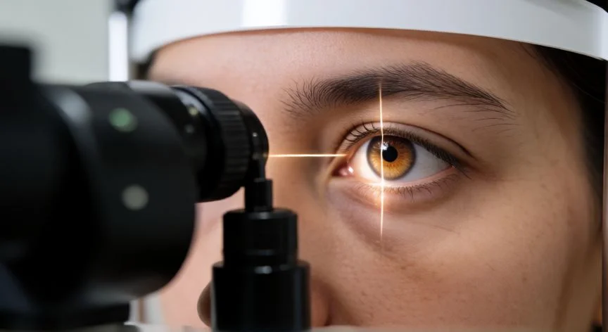 diferencia entre oculista y oftalmólogo, Examen de ojo con lámpara de hendidura en clínica oftalmológica