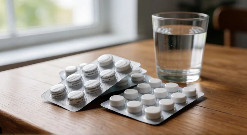 diferencia entre omeprazol y esomeprazol, Empaquetado de medicamentos omeprazol y esomeprazol sobre una mesa