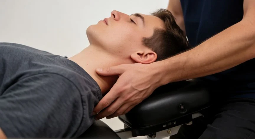 diferencia entre osteopata y fisio, Osteópata realizando una técnica manual en el cuello de un paciente