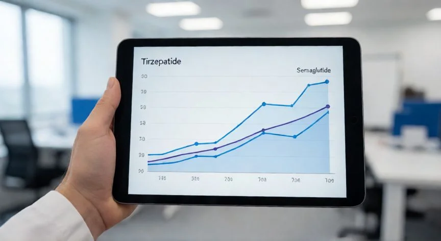 diferencia entre ozempic y mounjaro, Gráfico de pérdida de peso comparando tirzepatida y semaglutida en tablet