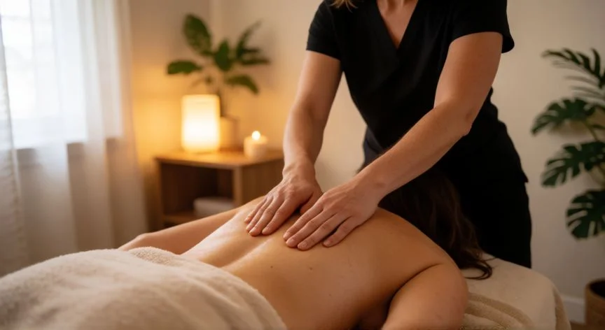 diferencia entre quiromasajista y fisioterapeuta, Quiromasajista realizando masaje terapéutico en sala de relajación