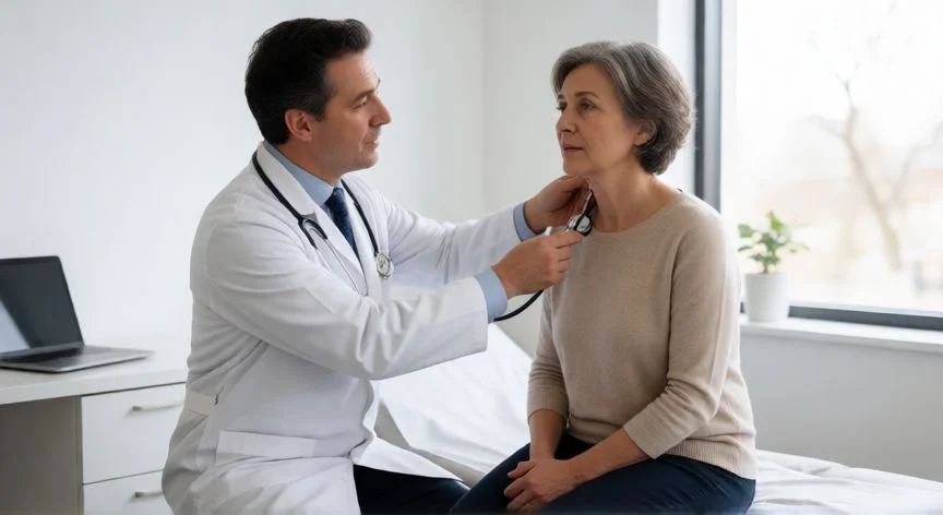 diferencia entre quiste y tumor, Médico explicando resultados de diagnóstico a una paciente en consulta médica