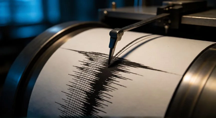 Registro de ondas sísmicas en un sismógrafo científico