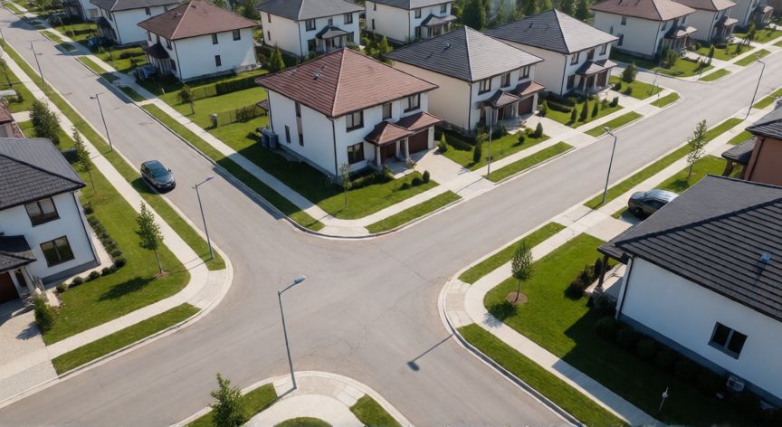 Vista aérea de una zona residencial con suelo urbano y servicios instalados