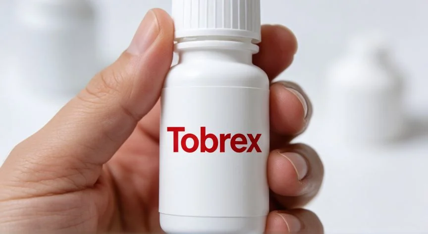 diferencia entre tobrex y tobradex, Frasco de colirio Tobrex con antibiótico para infecciones oculares