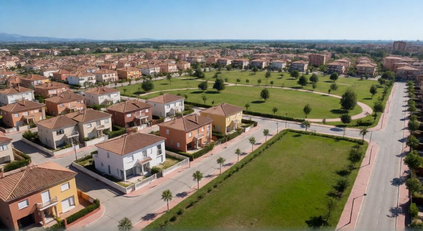 Vista aérea de un barrio consolidado representando el suelo urbano con infraestructuras completas