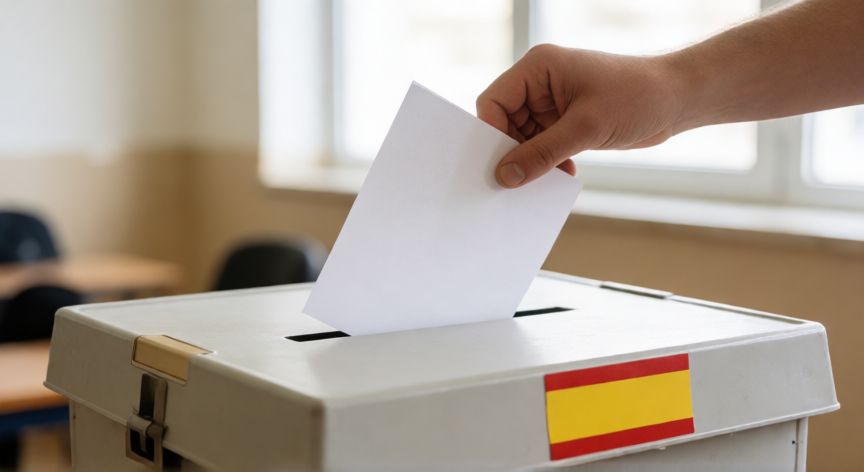 Persona depositando una papeleta en blanco en la urna electoral española