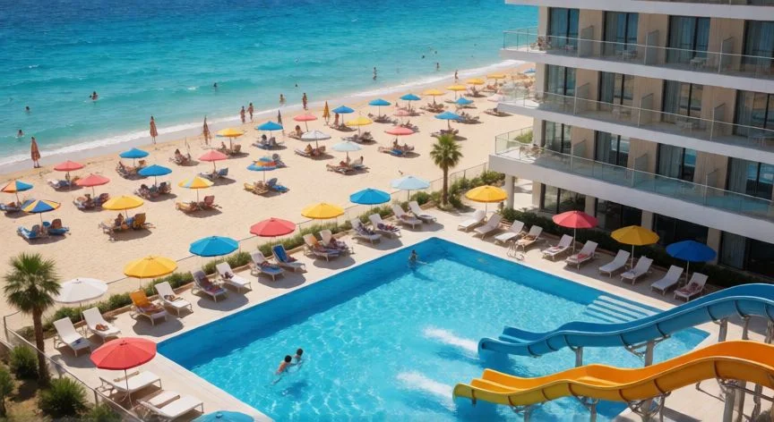 diferencia entre warner y warner beach, Vista de la piscina y playa del hotel Warner Beach en Benidorm con ambiente veraniego