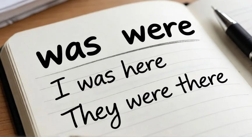 diferencia entre was y were, Cuaderno de estudio con ejemplos gramaticales de los verbos was y were