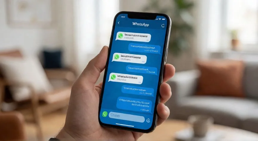 Smartphone mostrando la interfaz de la aplicación estándar de WhatsApp en uso personal