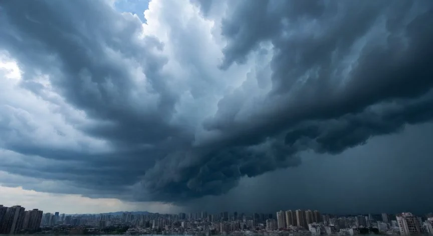diferencia entre will y be going to, Cielo nublado indicando lluvia inminente como ejemplo de evidencia para be going to