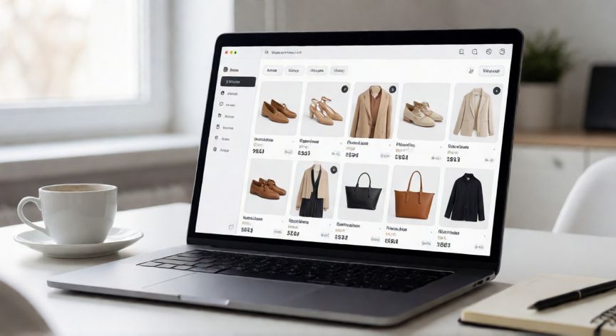 Pantalla de ordenador mostrando el catálogo amplio y organizado de la tienda online Zalando