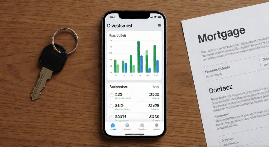 donde ahorrar para vivienda, Smartphone mostrando una cartera de inversión diversificada para vivienda
