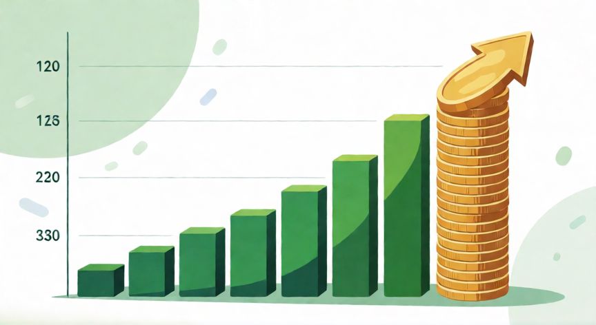 donde y como ahorrar, Gráfico de crecimiento financiero y apilamiento de monedas