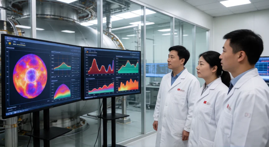 el sol artificial que hicieron los chinos, Científicos chinos monitorizando datos de plasma del reactor de fusión EAST en su laboratorio
