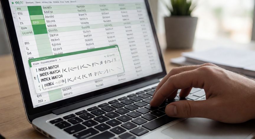 en excel buscar un valor en una matriz, Pantalla de Excel mostrando la fórmula INDICE+COINCIDIR aplicada sobre una matriz de datos